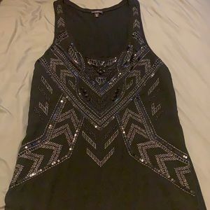 Express size M sequin and beaded black tank